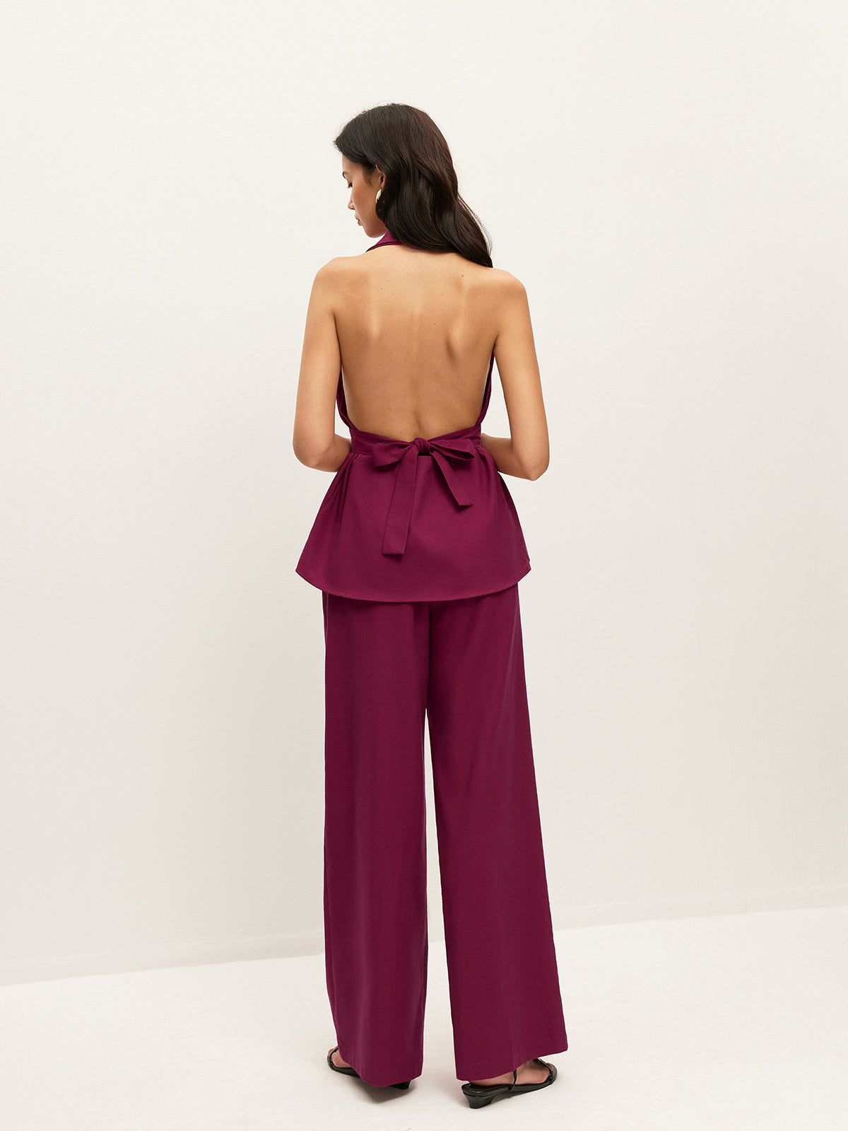 Halter Yaka Kemerli Cepli Pantolon Takımı