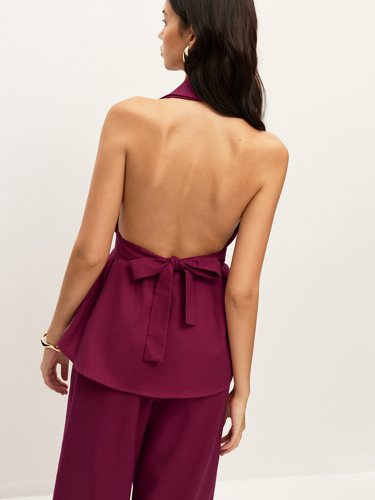 Halter Yaka Kemerli Cepli Pantolon Takımı