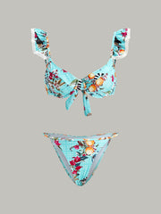 Çiçek Desenli Mayo ve Etek Takımı