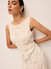 Şık Nakışlı Yırtmaçlı Maxi Elbise