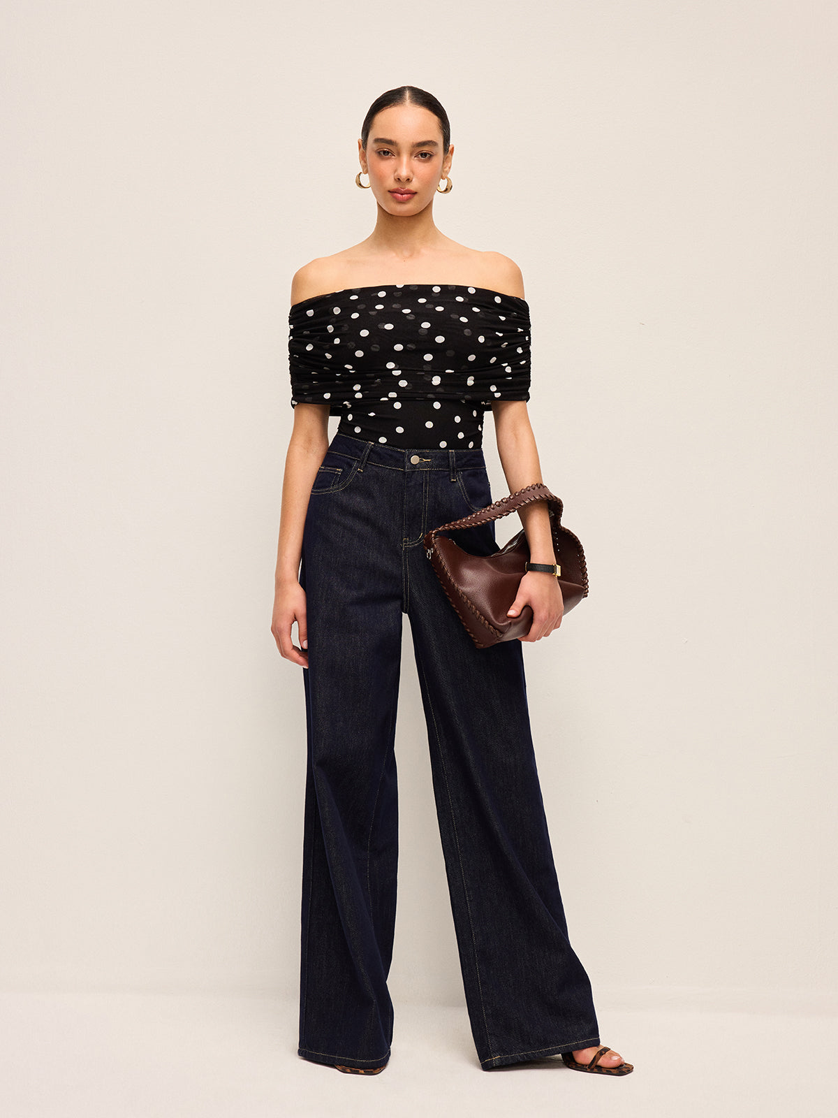 Polka Dot Omuz Açık Bodysuit