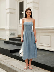 Sade Fermuarlı Kot Elbise