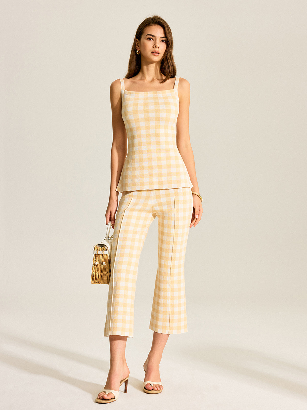 Gingham Desenli Pantolon Takımı