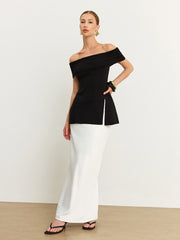 Açık Omuzlu Yırtmaçlı Triko Üst