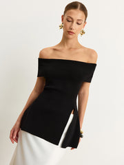 Açık Omuzlu Yırtmaçlı Triko Üst
