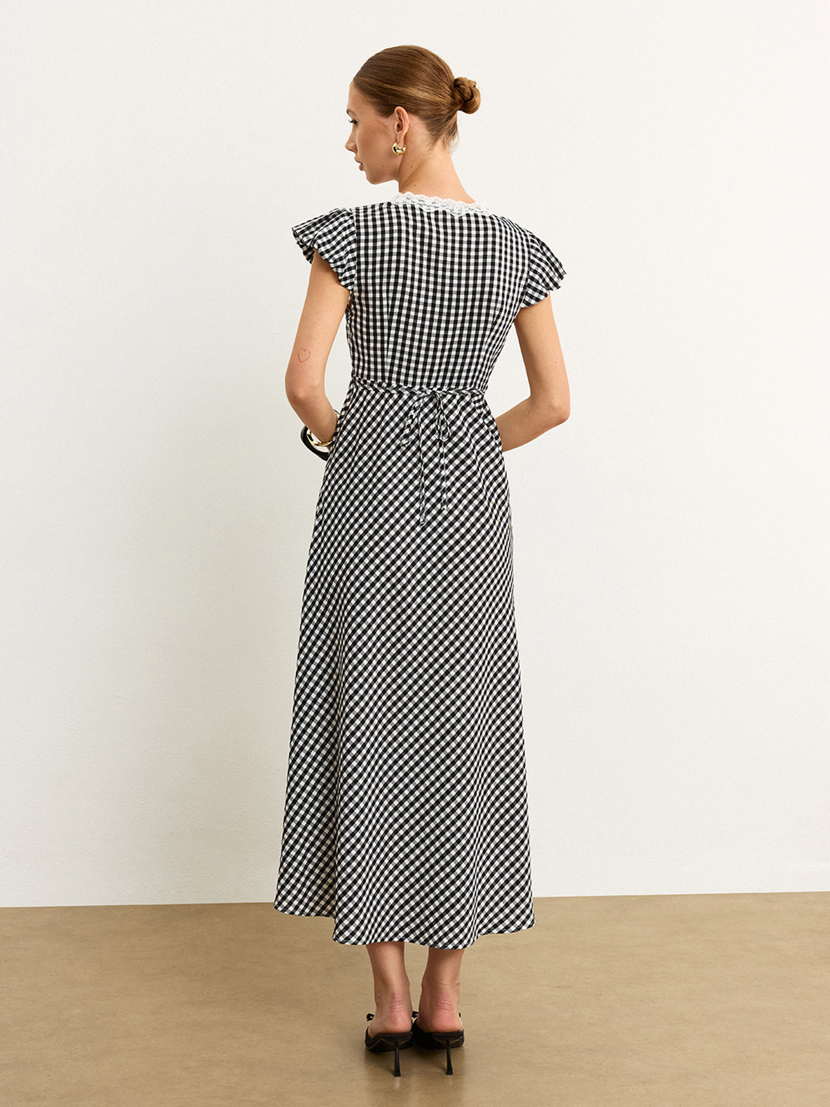 Gingham Dantelli Midi Elbise