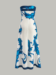 Sırtı Açık Çiçek Desenli Maxi Elbise