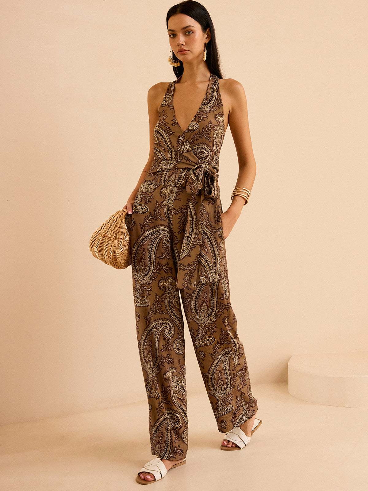 Paisley Desenli Askılı Üst Ve Pantolon Takımı