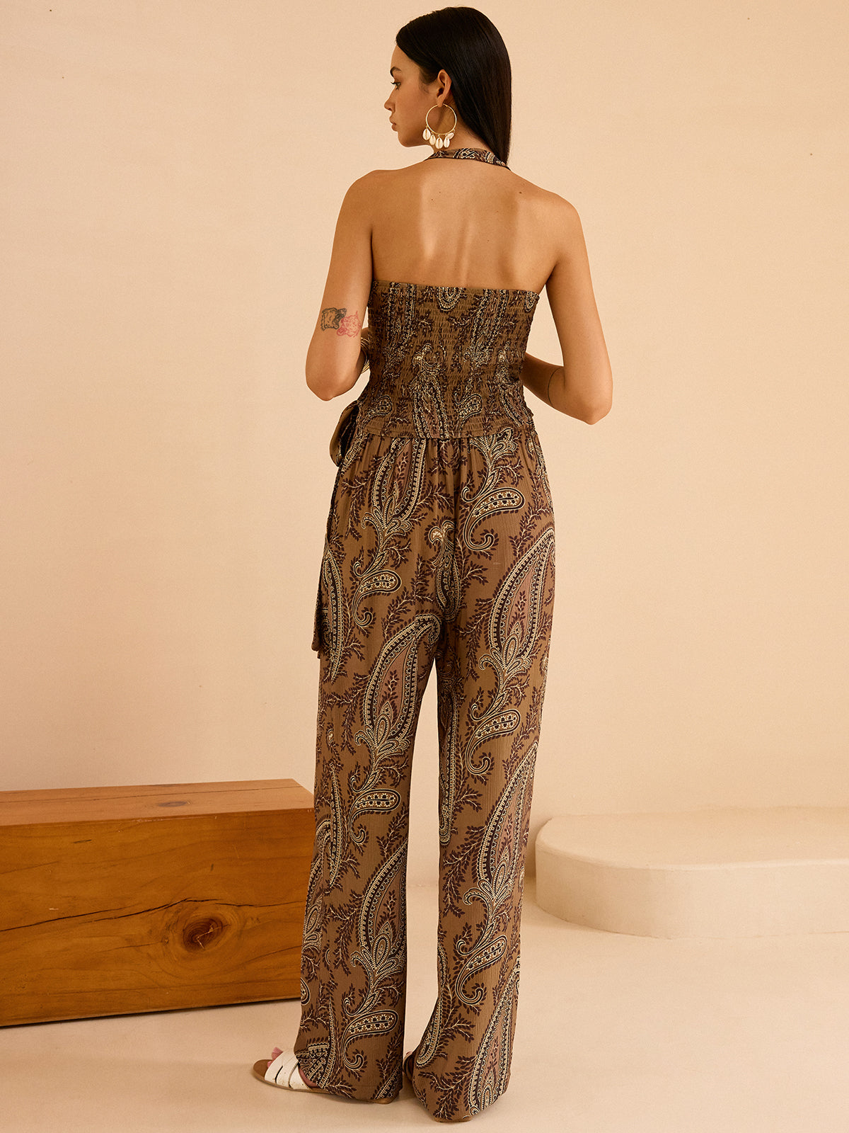 Paisley Desenli Askılı Üst Ve Pantolon Takımı