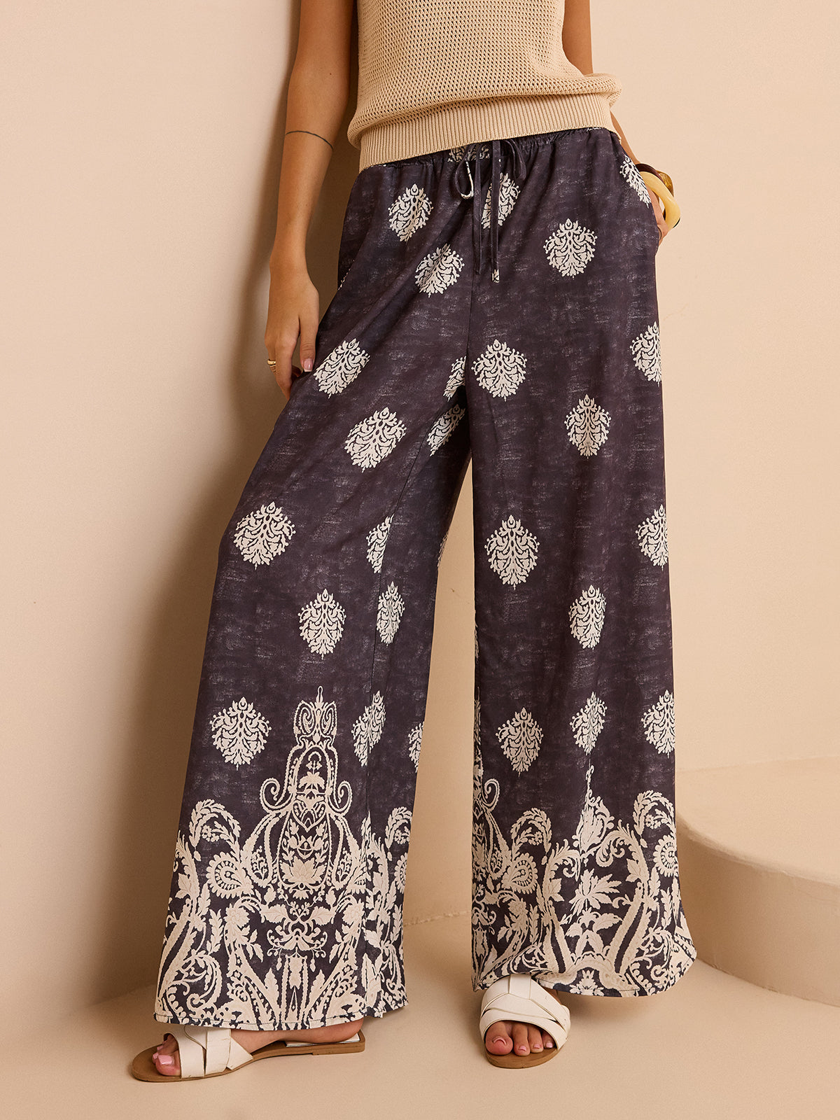 Baskılı Geniş Paça Pantolon