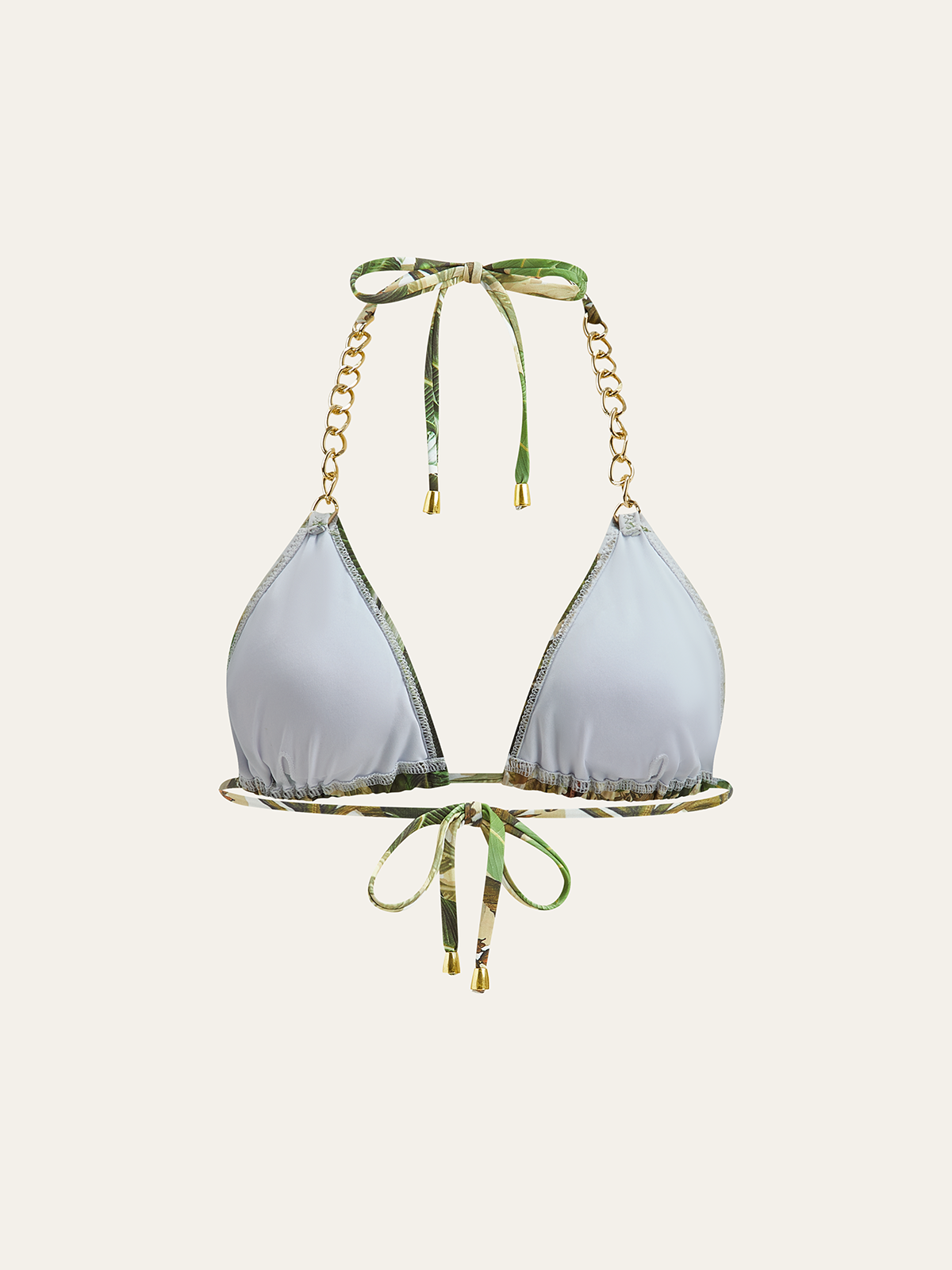 Baskılı Zincir Askılı Üçgen Bikini Üstü