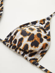 Bağcıklı Leopar Desenli Üçgen Bikini Üstü