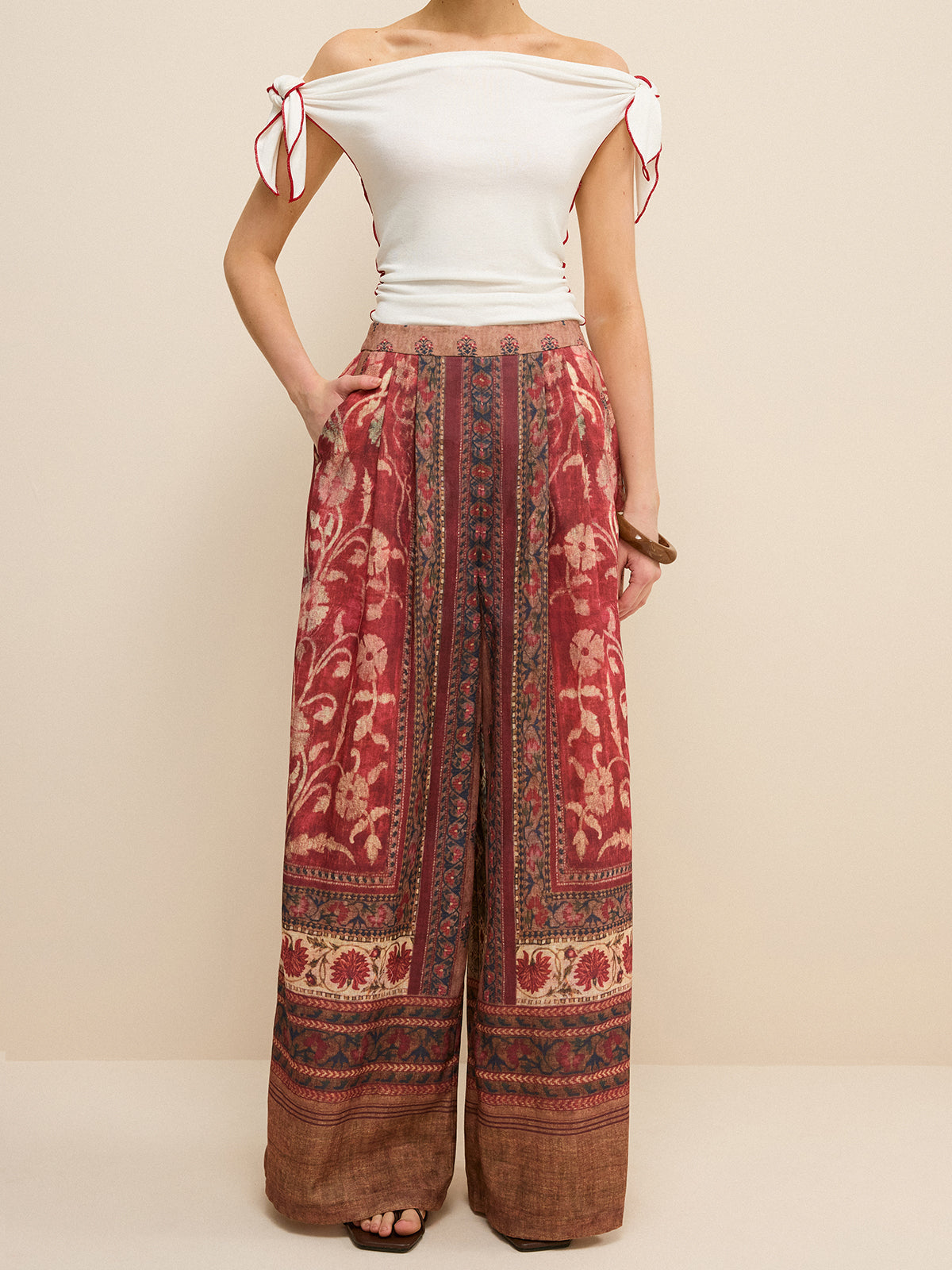 Boho Desenli Geniş Paça Pantolon
