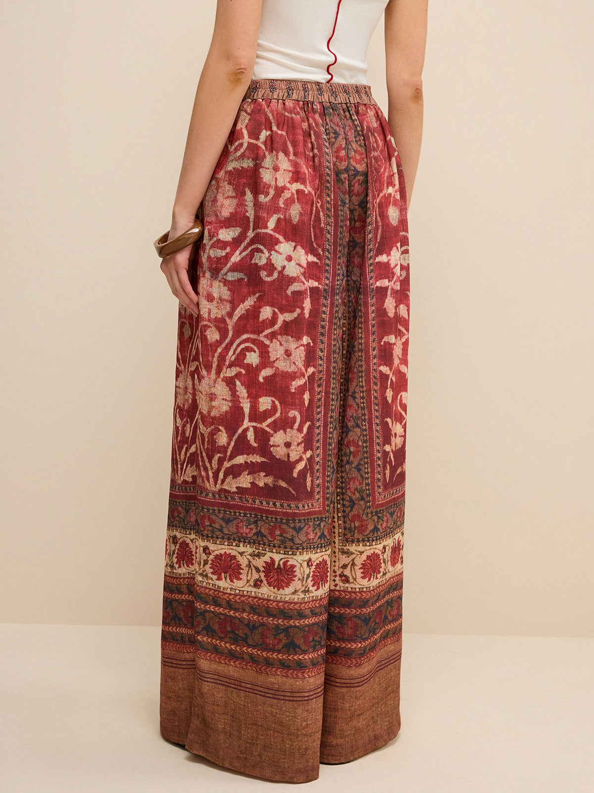 Boho Desenli Geniş Paça Pantolon