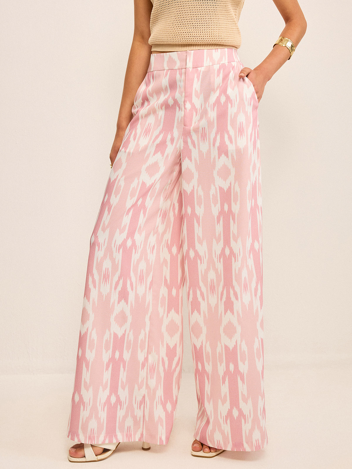 Boho Keten Görünümlü Geniş Paça Pantolon