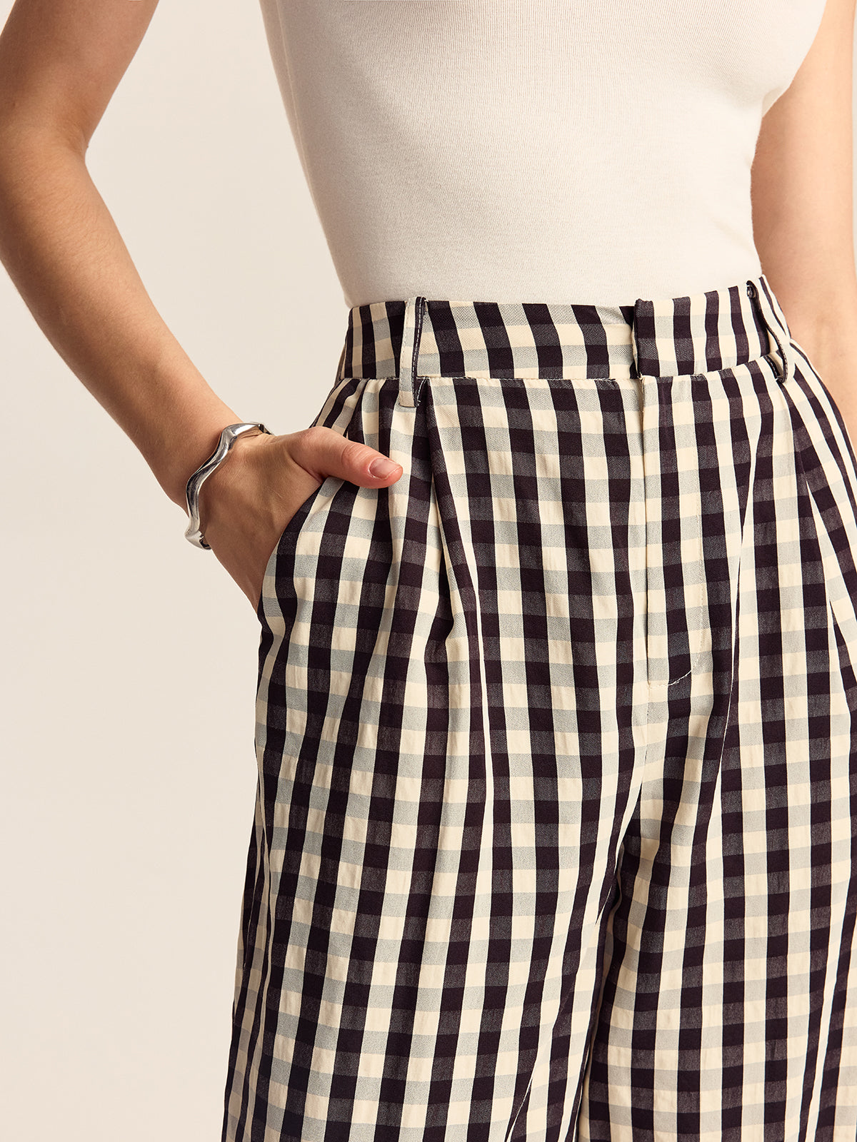 Gingham Geniş Paça Pantolon