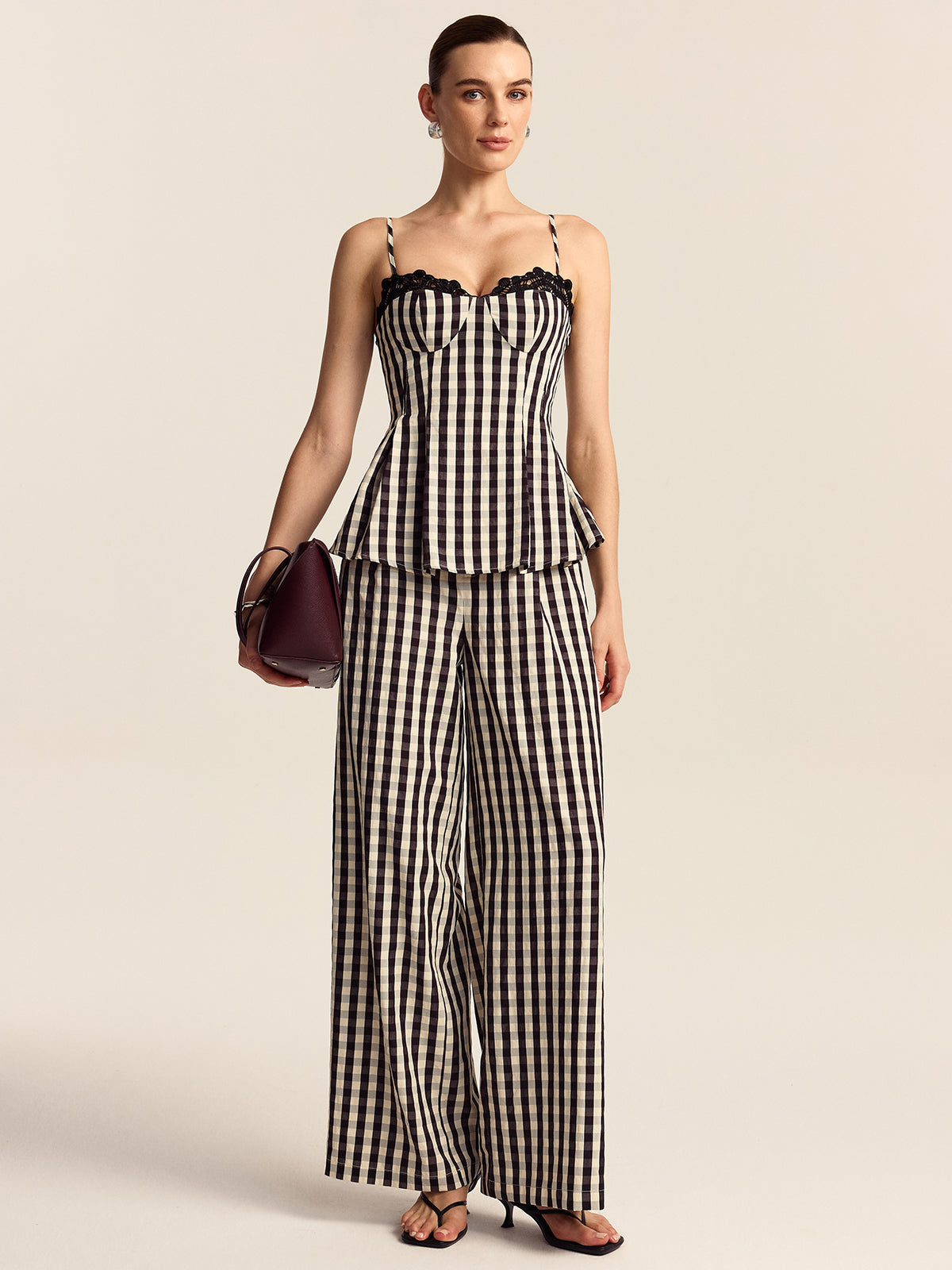 Gingham Geniş Paça Pantolon