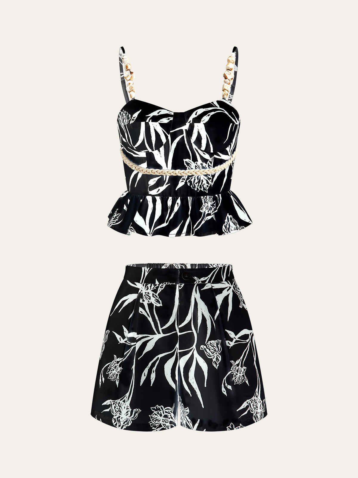 Çiçek Desenli Peplum Üst Ve Şort Takımı