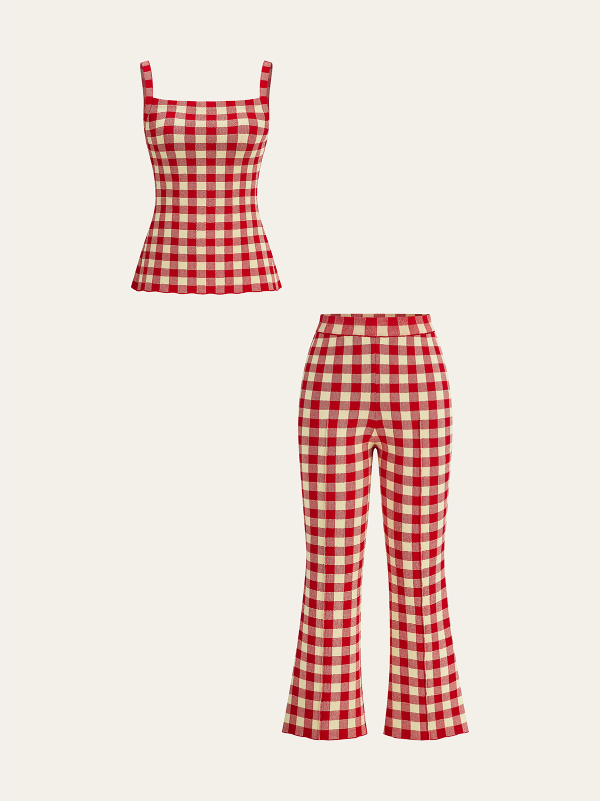 Gingham Desenli Pantolon Takımı
