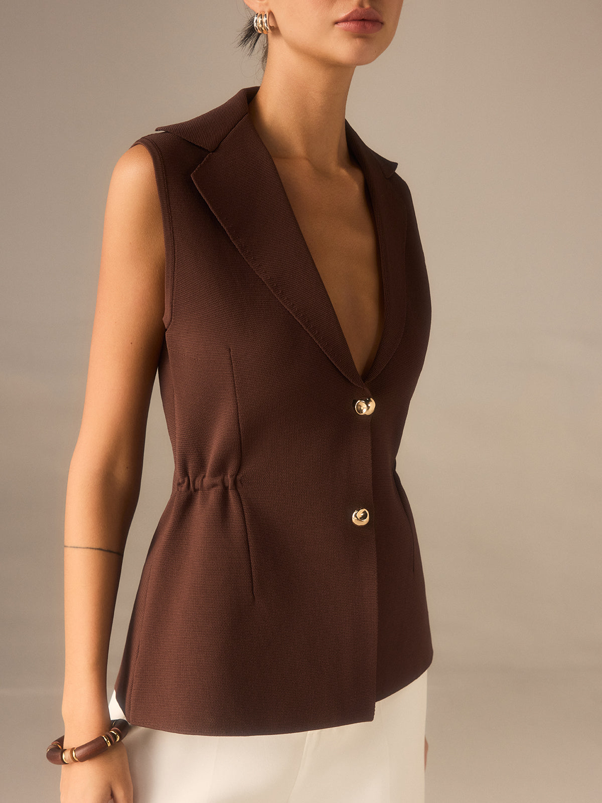 Metal Düğmeli Örme Kolsuz Blazer