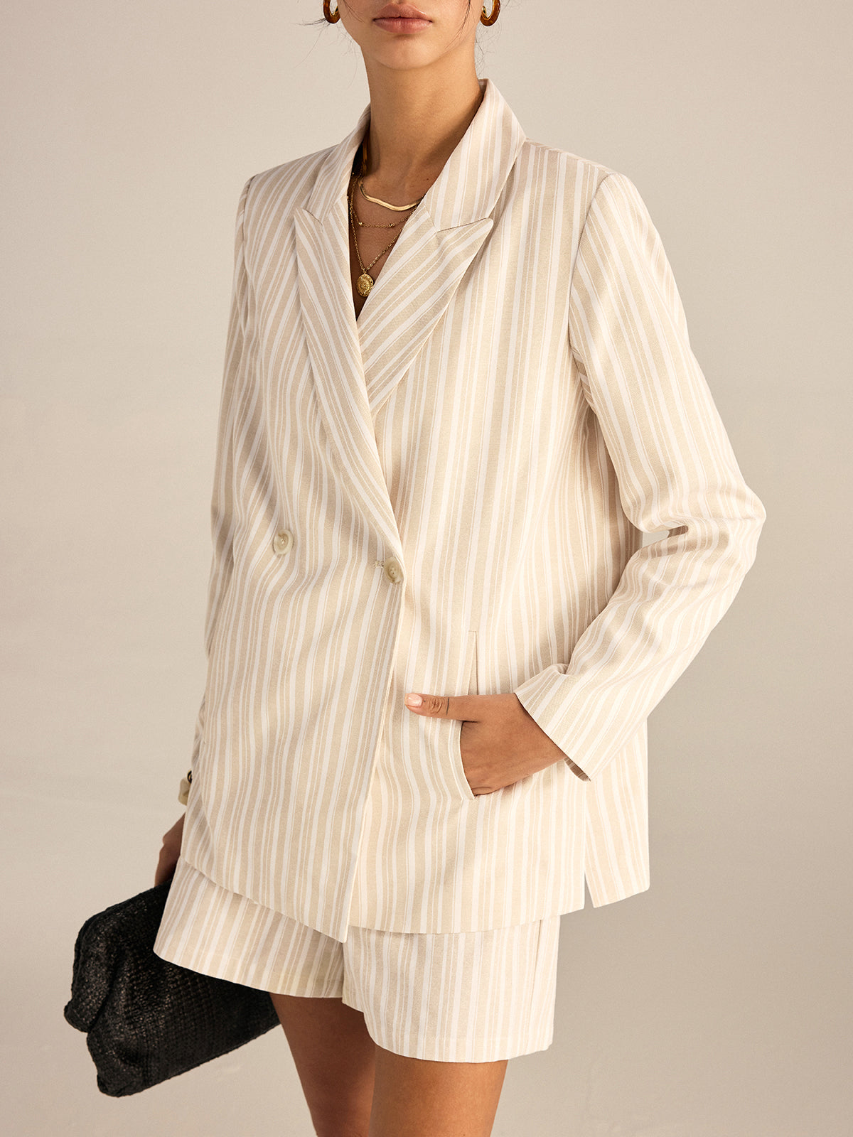 Çizgili Kruvaze Blazer