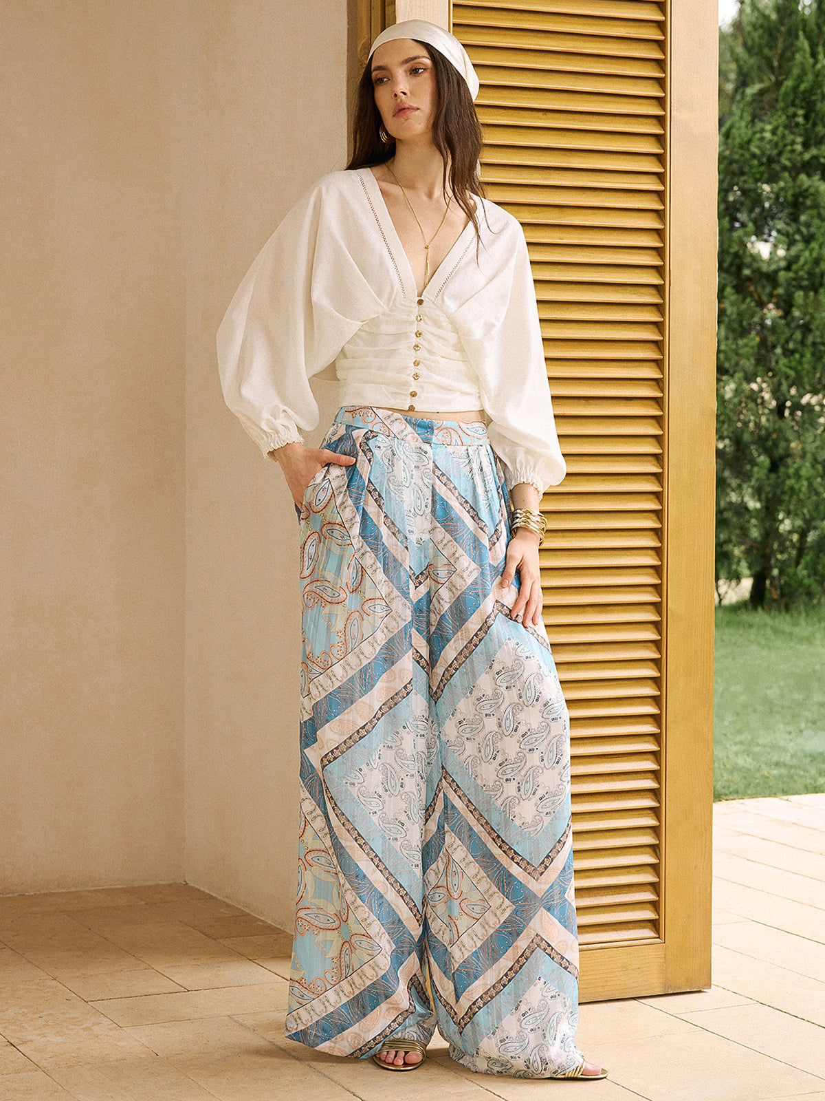 Boho Baskılı Geniş Paça Pantolon