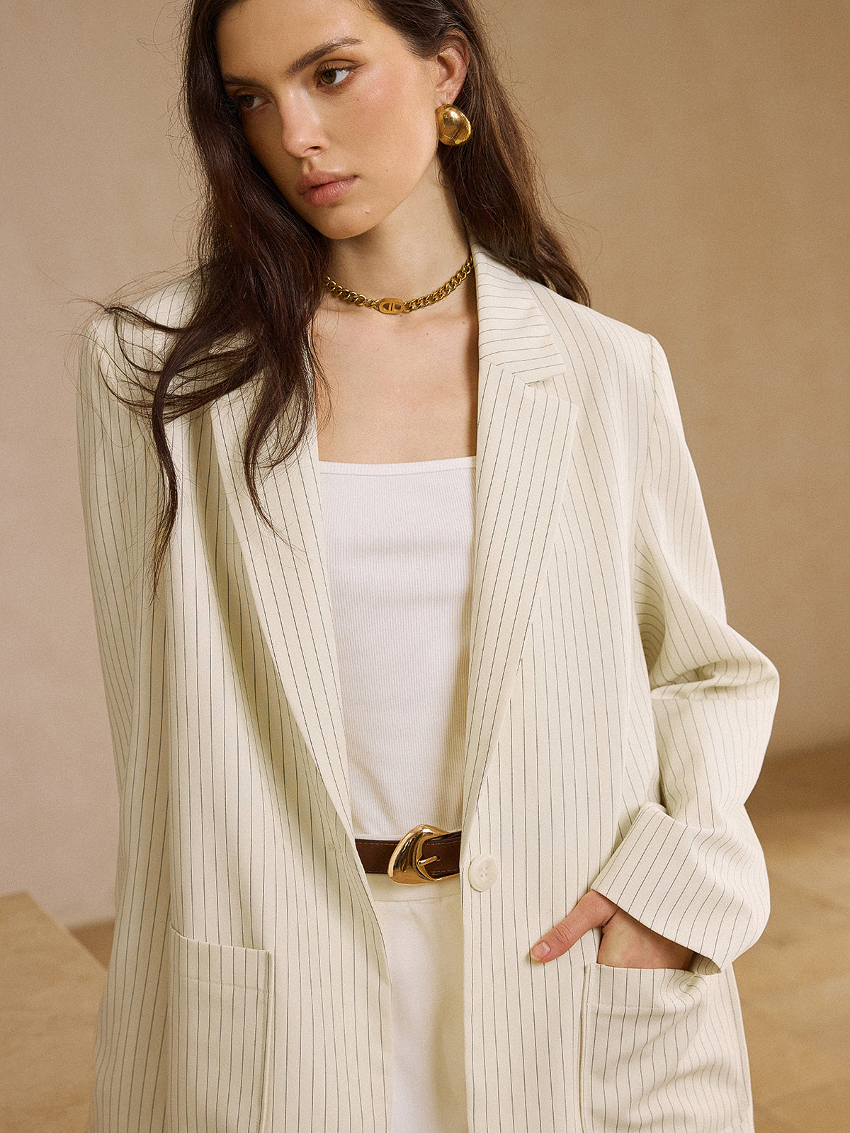 Çizgili Cepli Büyük Boy Blazer