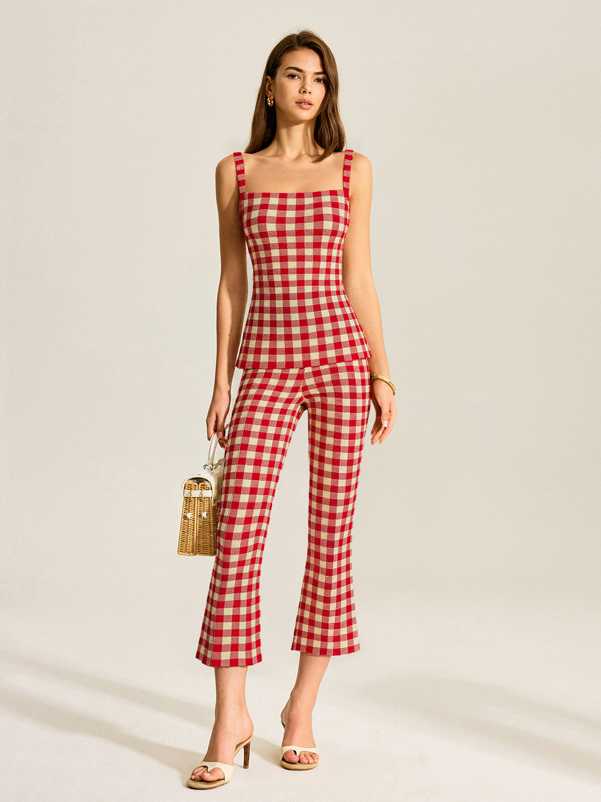 Gingham Desenli Pantolon Takımı
