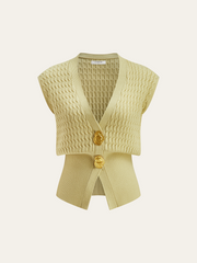 Metal Düğmeli Kablo Örgü Bel Şekillendirici Yelek