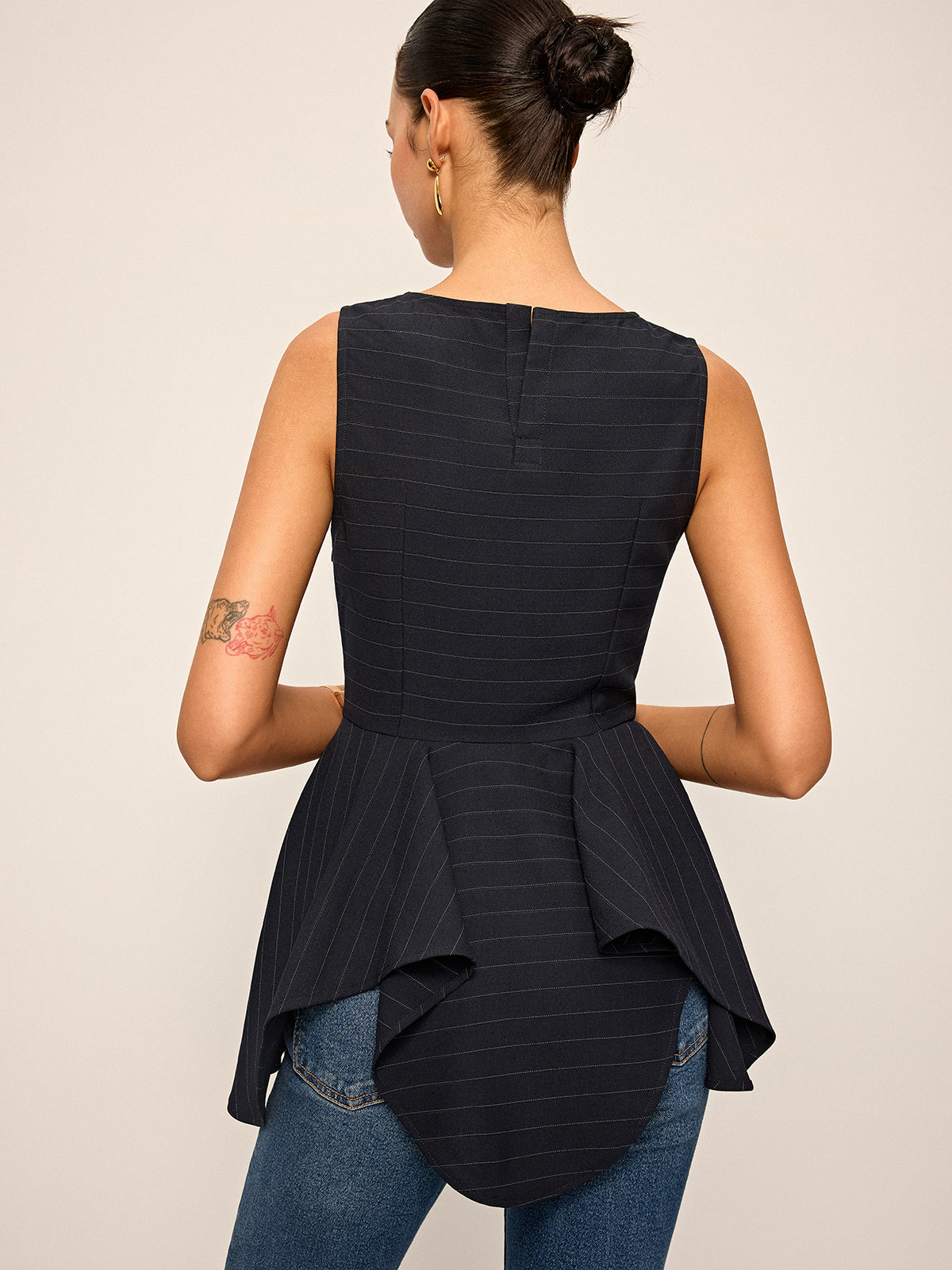 Çizgili Peplum Etek Kolsuz Üst