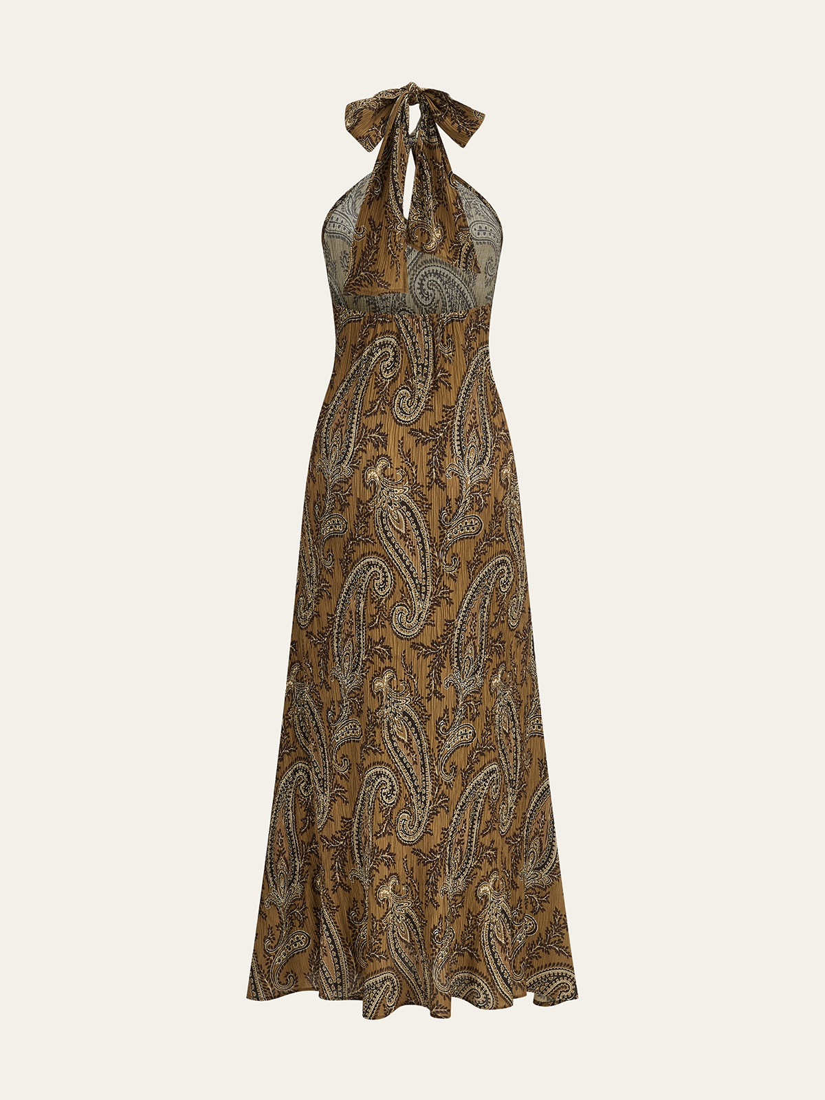 Paisley Desenli Askılı Sırtı Açık Uzun Elbise