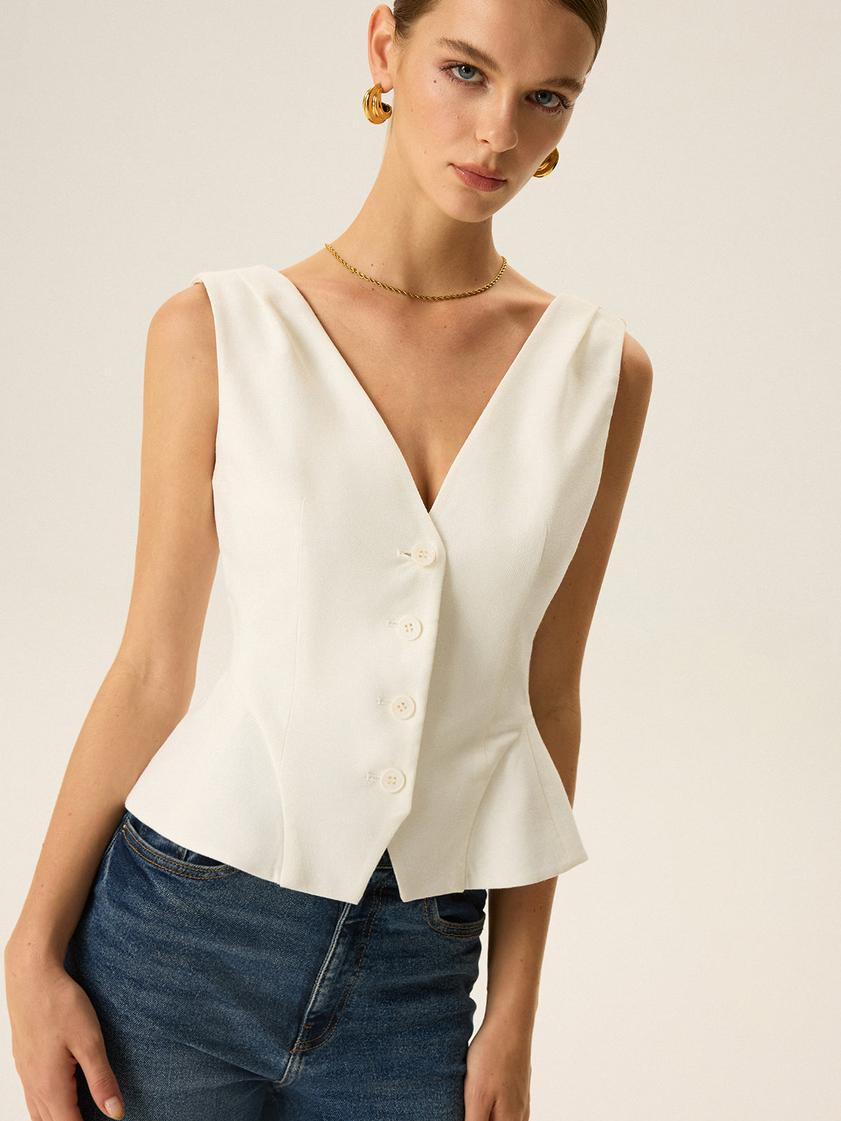 Önü Düğmeli Peplum Yelek