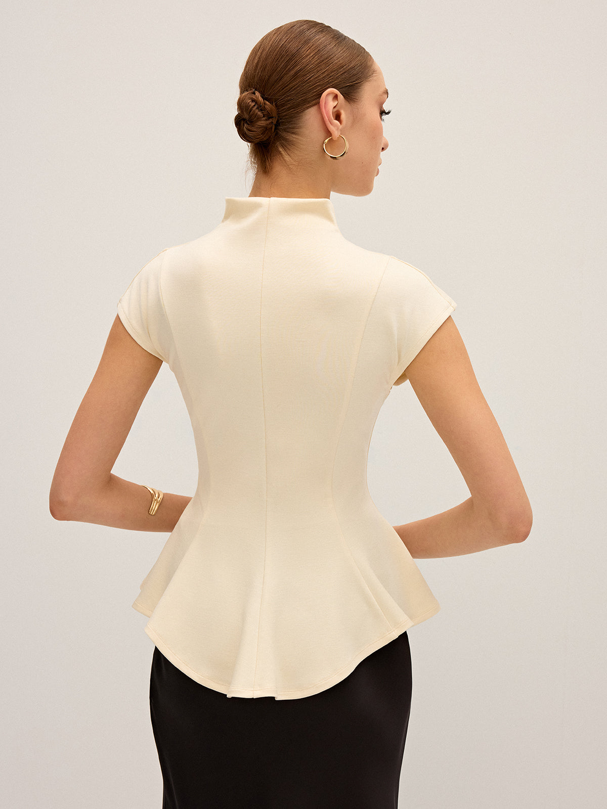 Balıkçı Yaka Kısa Kollu Peplum Üst