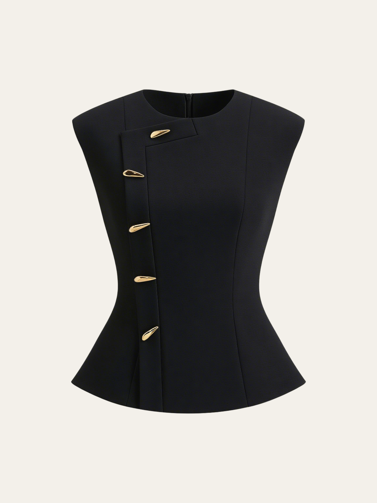Metal Düğmeli Kolsuz Peplum Üst