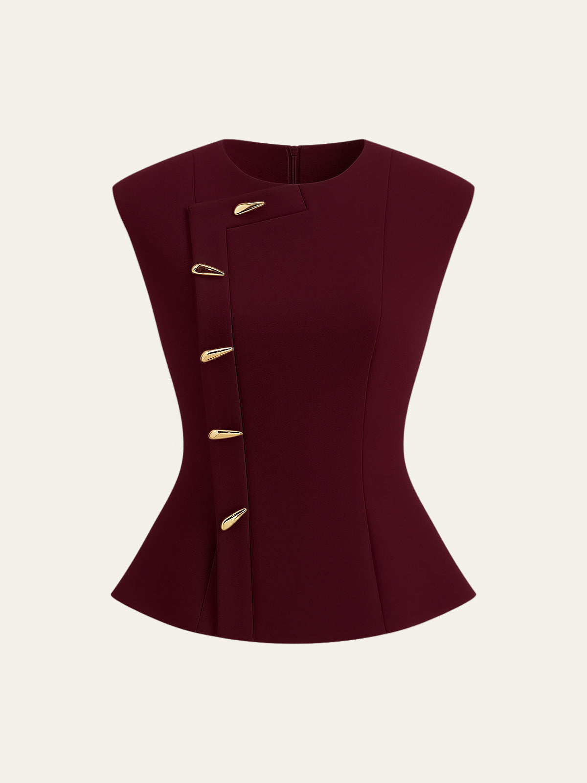 Metal Düğmeli Kolsuz Peplum Üst