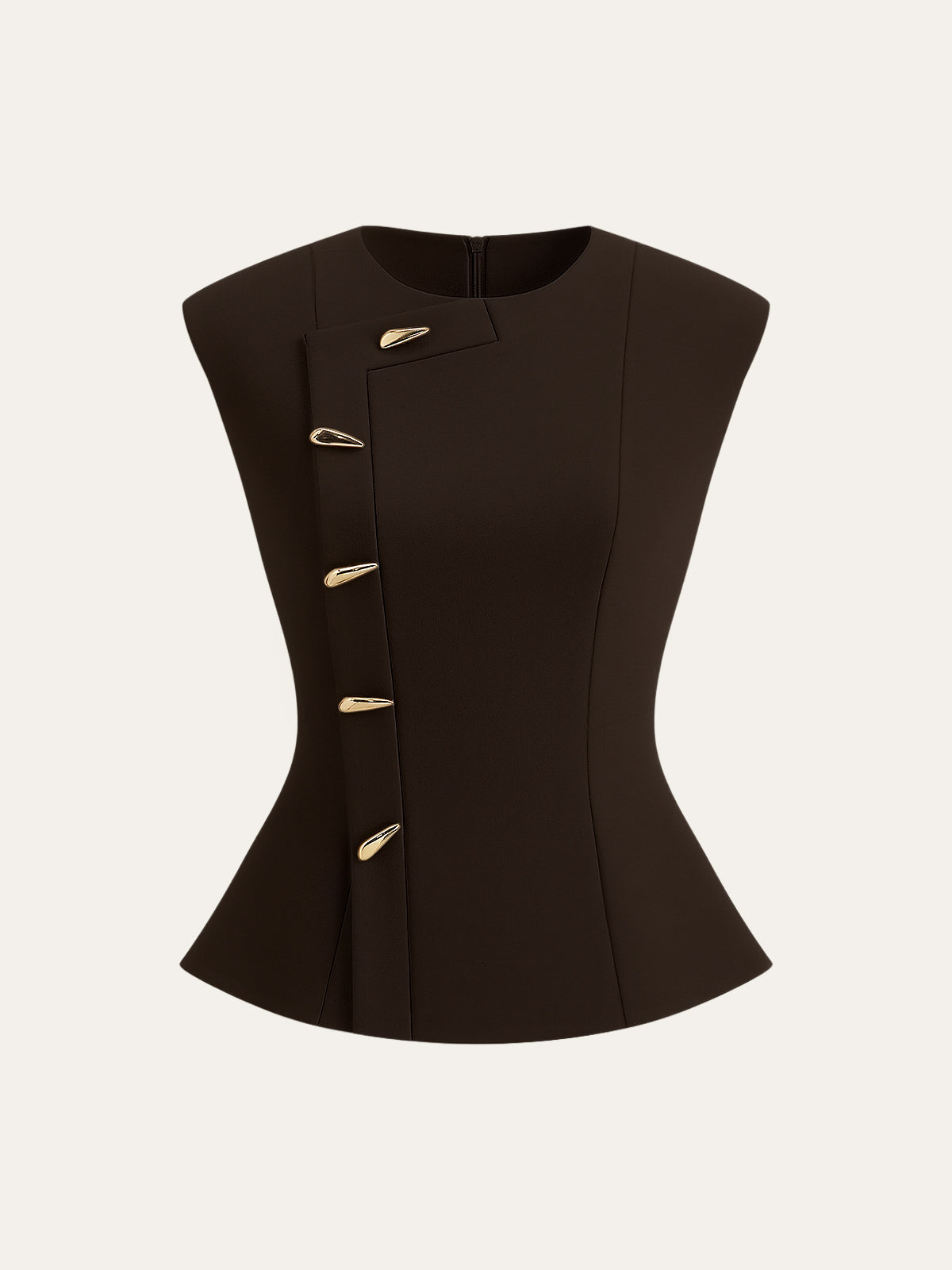Metal Düğmeli Kolsuz Peplum Üst