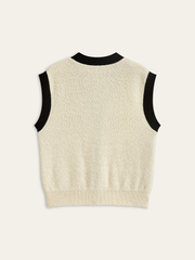 Dokulu Örgü Yelek Kontrast Şeritli Düğmeli