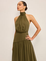 Halter Yaka Şifon Uzun Elbise