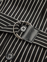 Pamuk Karışımlı Çizgili Kemerli Uzun Yelek