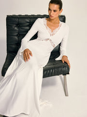 Dantel Çapraz Panelli Uzun Kollu Elbise