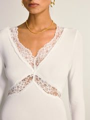 Dantel Çapraz Panelli Uzun Kollu Elbise