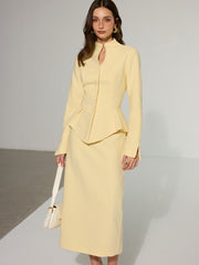 Kadın Anahtar Deliği Yaka Düğmeli Ceket