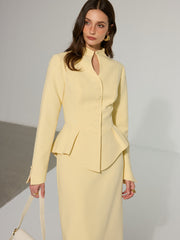 Kadın Anahtar Deliği Yaka Düğmeli Ceket