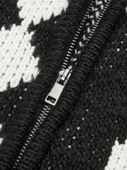 Çift Renkli Desenli Fermuarlı Triko Hırka