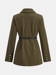 Kemerli Balık Kılçığı Desenli Çift Düğmeli Ceket