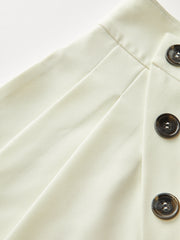 Asimetrik Düğmeli Orta Bel Geniş Paça Pantolon