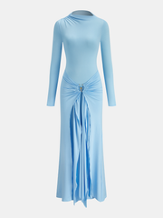 Metal Halkalı Drapeli Uzun Kollu Elbise