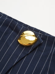 Asimetrik Çizgili Geniş Paça Metal Düğmeli Pantolon