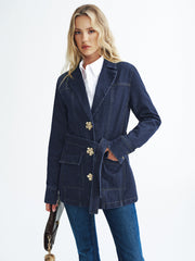 Metal Çiçekli Kot Kemerli Ceket