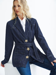 Metal Çiçekli Kot Kemerli Ceket